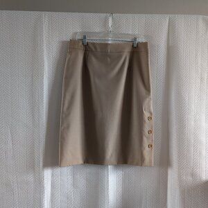 UN JOUR AILLEURS Paris Wool Blend Beige Pencil Skirt Size 10 Office Minimalist